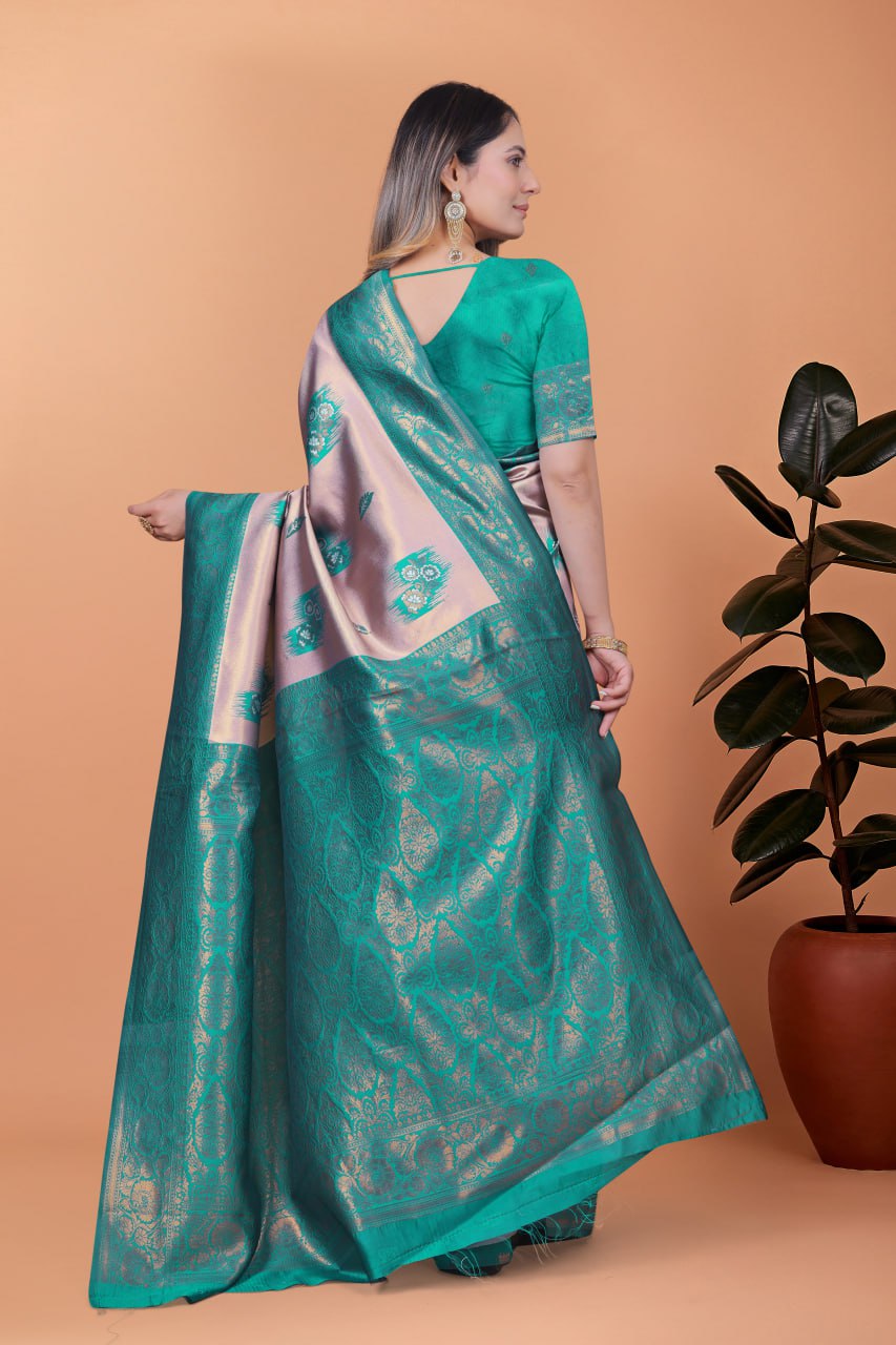 Light Lavender & Teal Green Banarasi Silk Saree