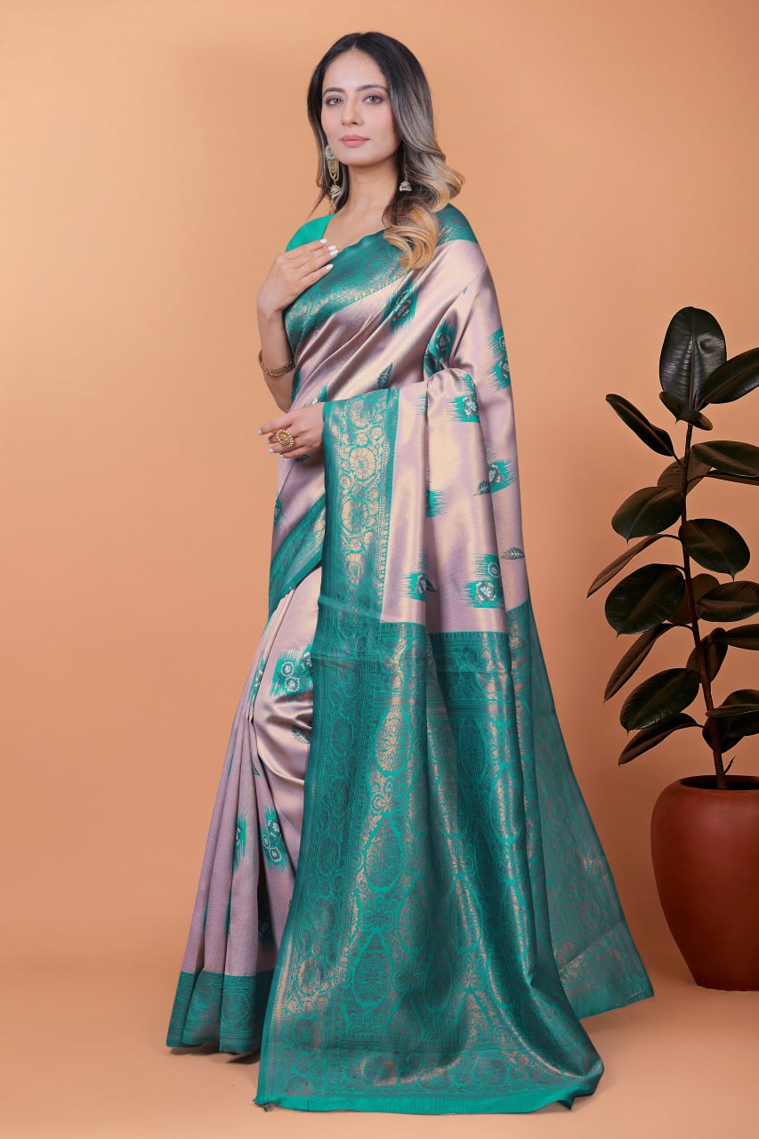 Light Lavender & Teal Green Banarasi Silk Saree