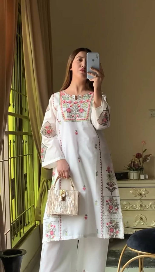 White Premium Designer Readymade TOP & PLAZZO