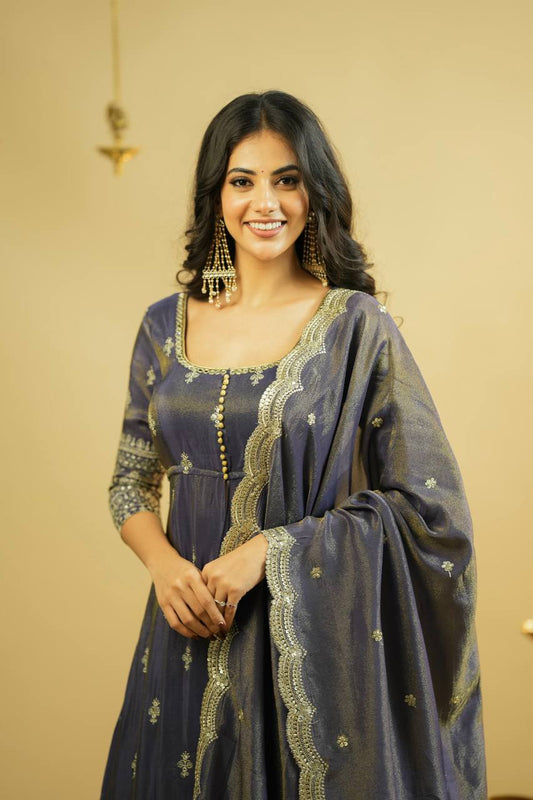 Gray Launching Designer Party Wear Look Gown