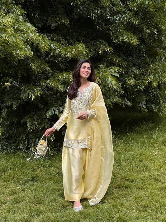 YellowLaunching Designer Party Wear Look Gown