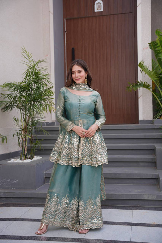 Sea Green Launching  Designer Party Wear Look Gown