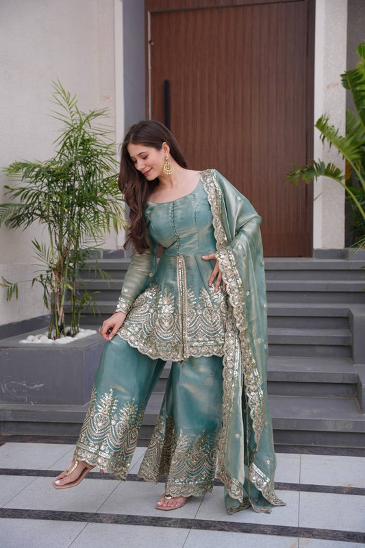 Sea Green Launching  Designer Party Wear Look Gown