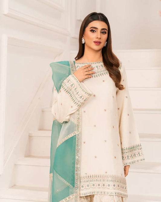 CremParty Wear Look Pur Natural Crepe Top & Farshi Palazzo With Dupatta set