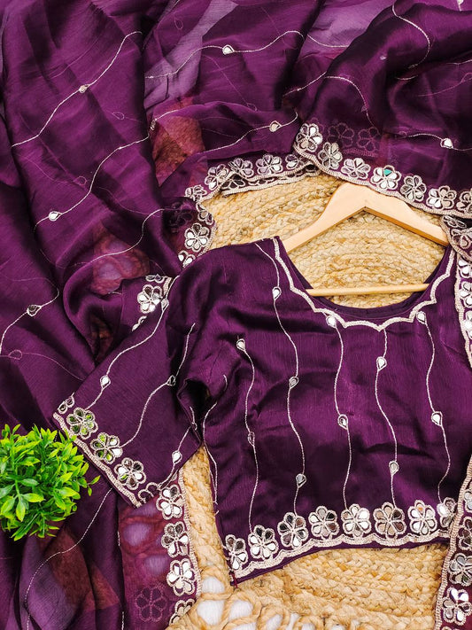Purpel Premium Hand Mirror Work Saree