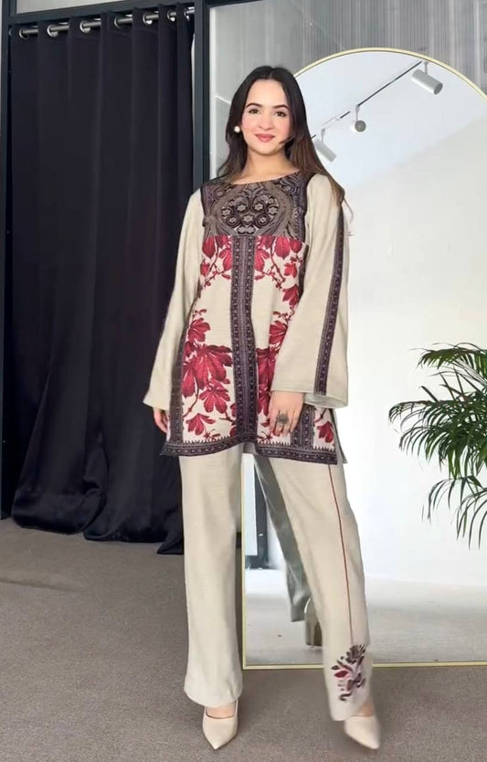 Pink Flower Printed Party Wear Look Pur Natural Crepe Top & plazzo Co-ords Set
