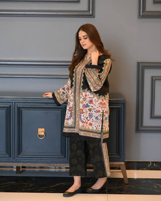 Flower Printed Party Wear Look Pur Natural Crepe Top & plazzo Co-ords Set