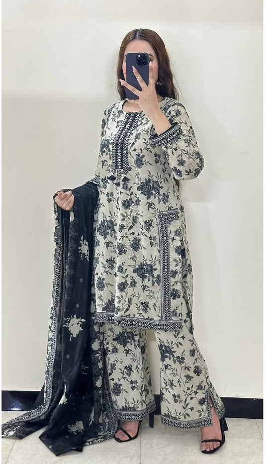 Party Wear Look Pur Natural Crepe Top & plazzo Co-ords Set