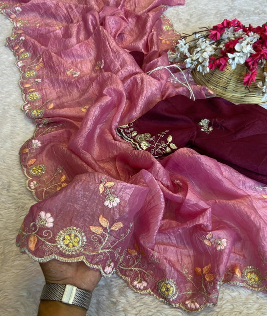Pink crush Silk Organza Saree