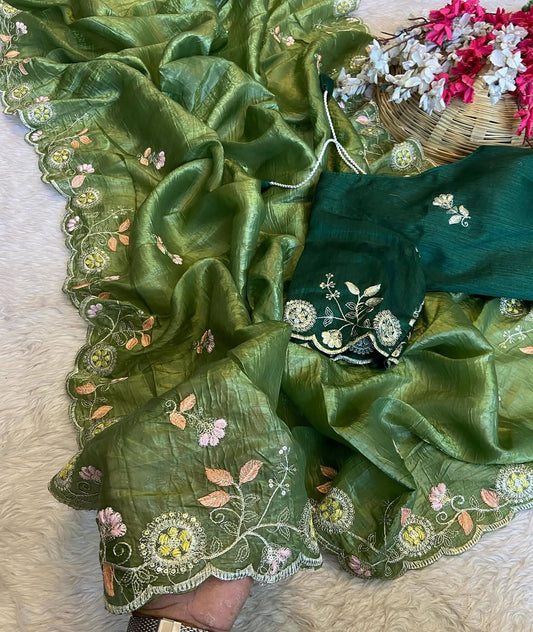 Green crush Silk Organza Saree
