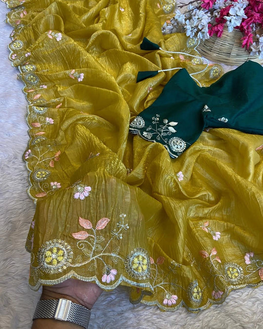 Gold crush Silk Organza Saree