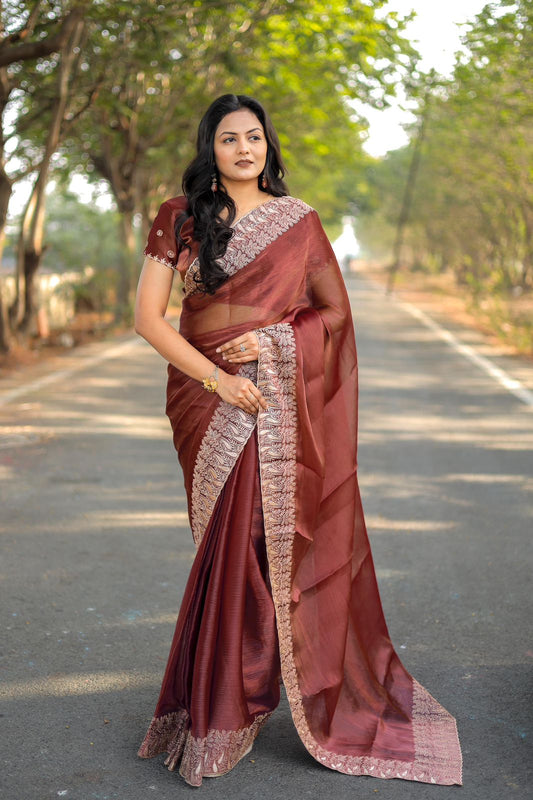 New Designer Brown Saree Launch