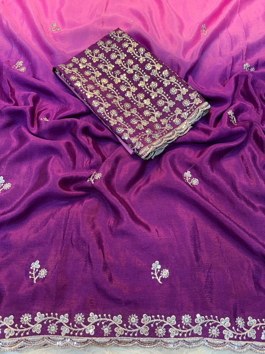 Priya 2 Chinnon Saree With Embroider Blouse