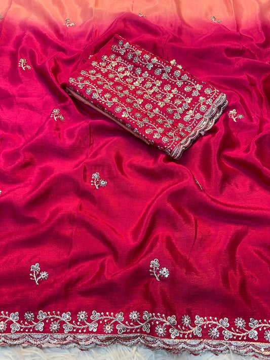 Priya Chinnon Saree With Embroider Blouse
