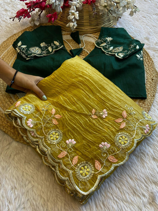 Gold crush Silk Organza Saree