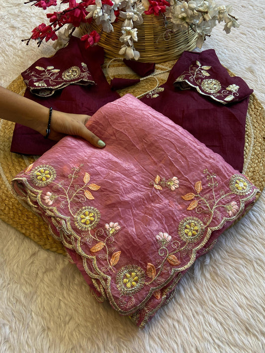 Pink crush Silk Organza Saree