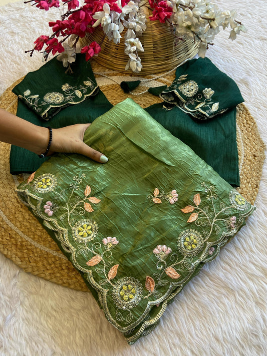 Green crush Silk Organza Saree