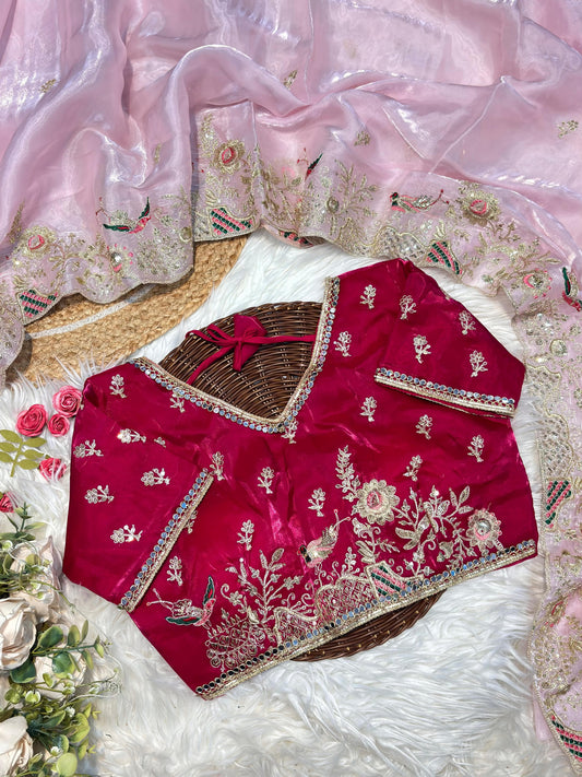 Soft zimmy Choo silk saree with beautiful embroidery