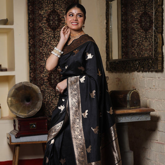 Black And Gold Banarashi Silk Saree