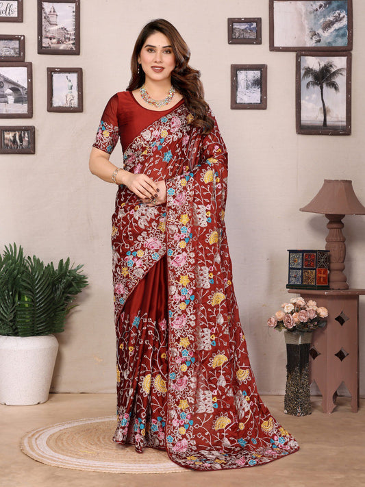 Jeremy Embroidery Silk Saree