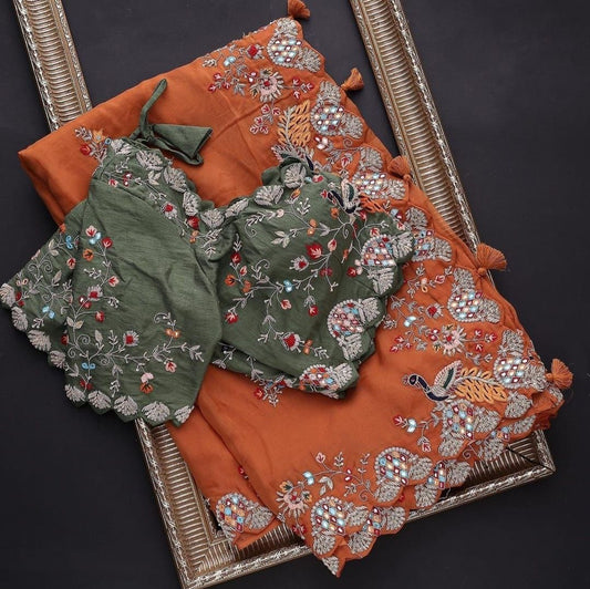 Orange Party Wear Soft Rangoli  Silk Saree
