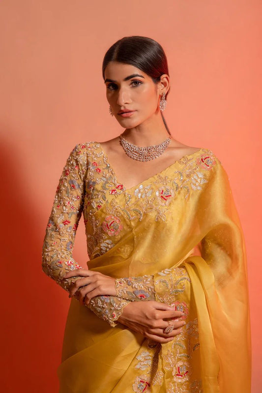 Yellow Party Wear Soft Organza Silk Saree