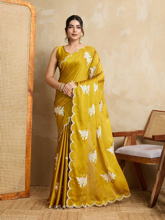 Embroidery Party Wear Soft Rangoli  Silk Saree