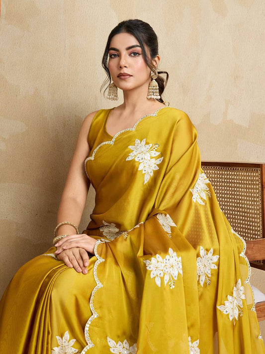 Embroidery Party Wear Soft Rangoli  Silk Saree