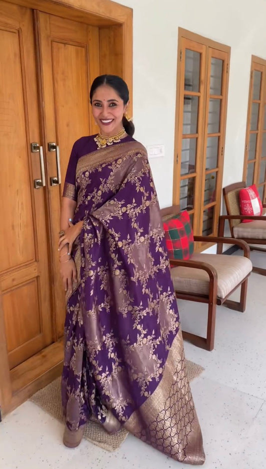 Blue Banarasi Soft Silk Saree