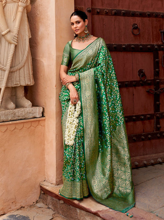 Green Banarasi Soft Silk Saree