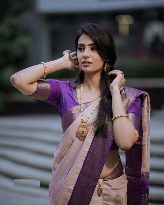 Baby Pink Banarasi Soft Silk Saree
