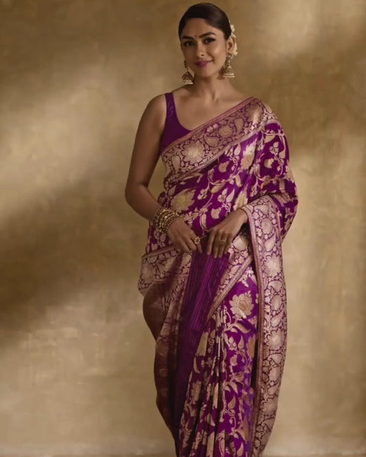 Purple Banarasi Soft Silk Saree