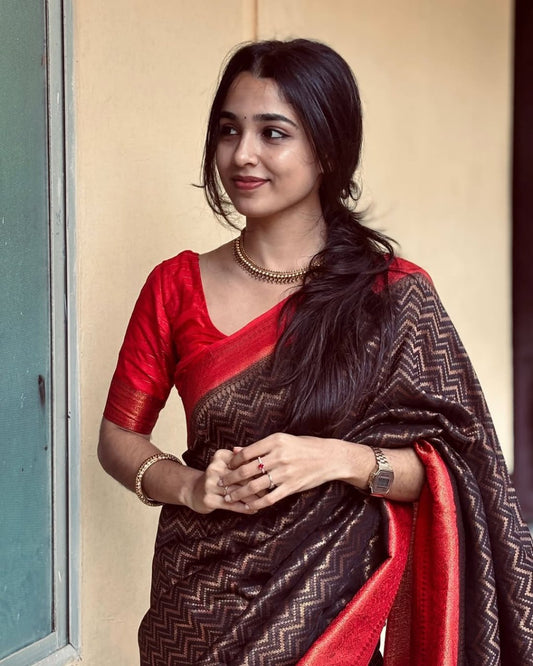 Brown Banarasi Soft Silk Saree