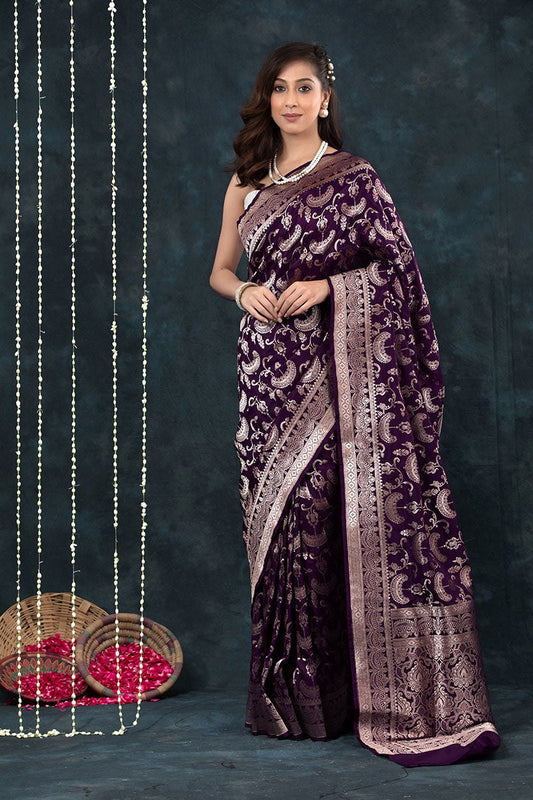 Elegant Purple Banarasi Soft Silk Saree with Rich Zari Work